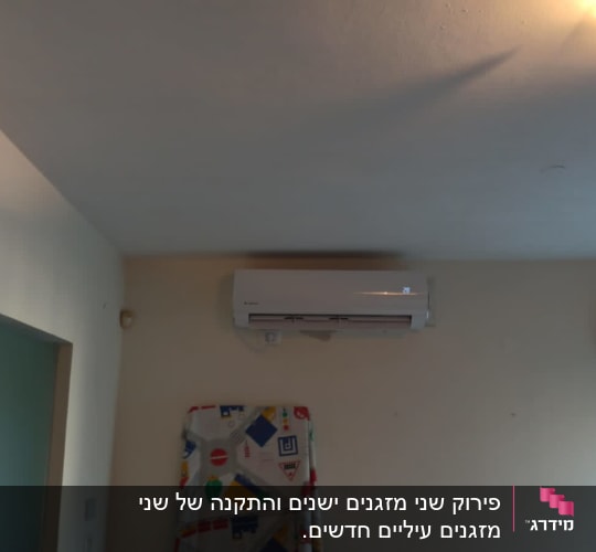 מזגן מותקן על קיר בחדר עם חלון
